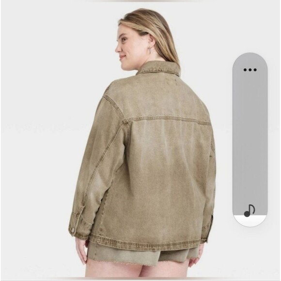 NWT Universal Thread Women's Barrel Chore Denim Jacket Green Silver Snaps 4X - Picture 2 of 11